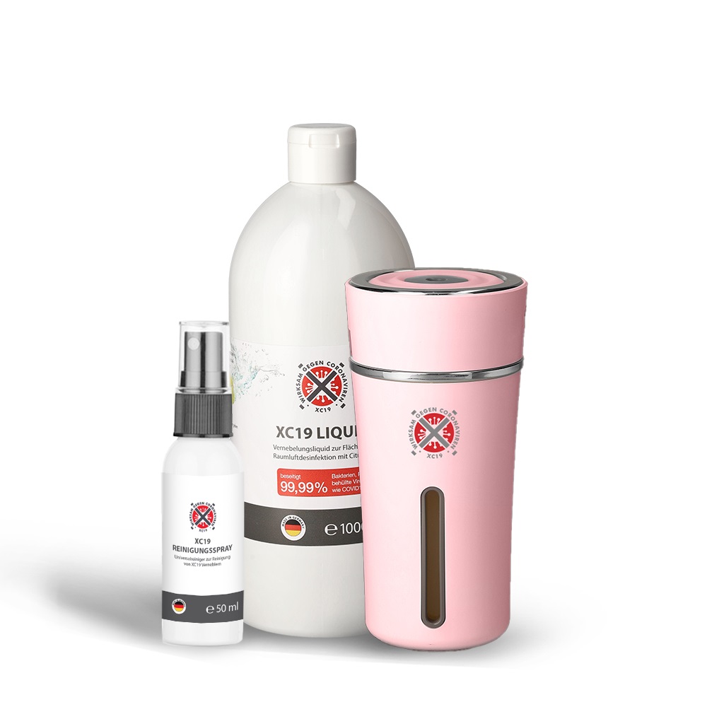 XC19 Paket XC19 Liquid 1L + XC19 Vernebler XS 300ml Rosa + XC19 Reinigungspray